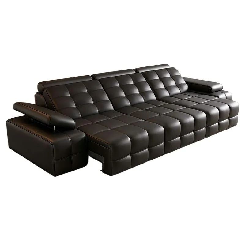 Light luxury leather sofa bed, dual-purpose living room telescopic electric sofa