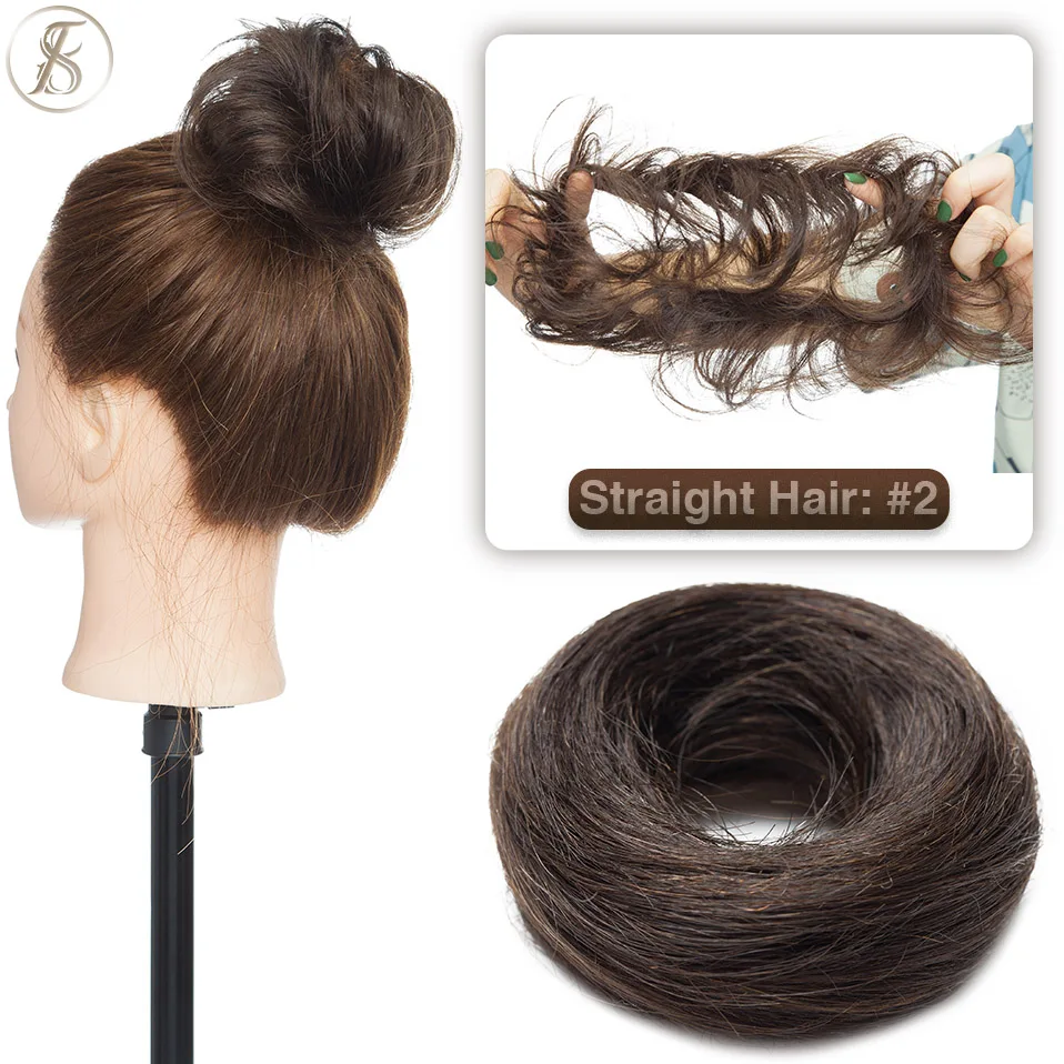 TESS 17g/23g Haar Brötchen Chignon 100% Menschliches Haar Lockiges Haar Elastische Donut Pferdeschwanz-haar Extensions Wrap natürliche Farbe Haarteil – Detail 9