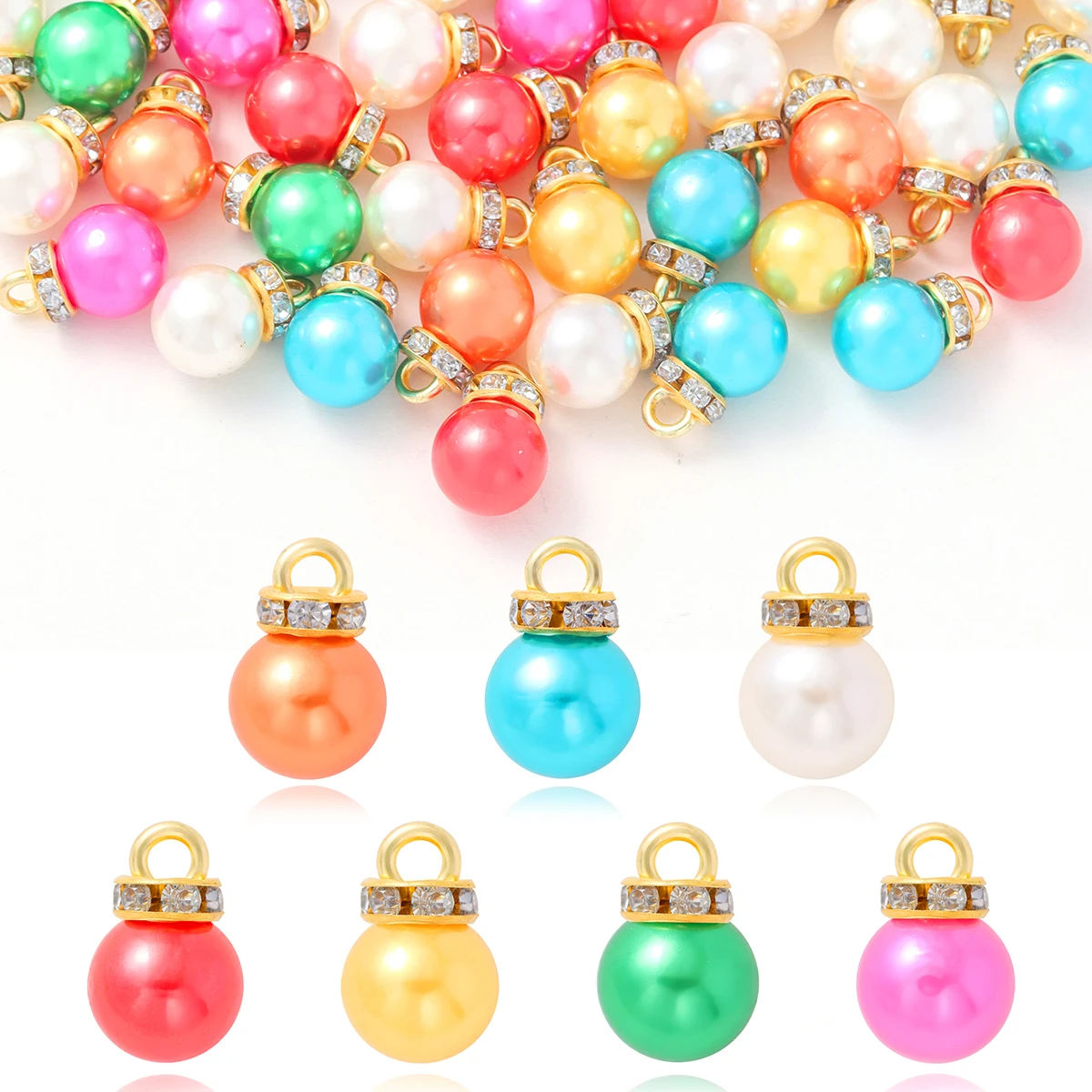 

50/100pcs multicolor mixed 14mm elegant artificial pearl with rhinestone pendant for DIY earrings necklace jewelry making