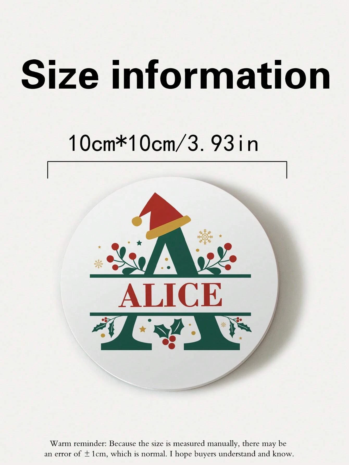 1pc Personalized Christmas Letter Shape Ceramic Coaster,Custom Name And Letter Design,Holiday Gift Essential,Christmas Decor