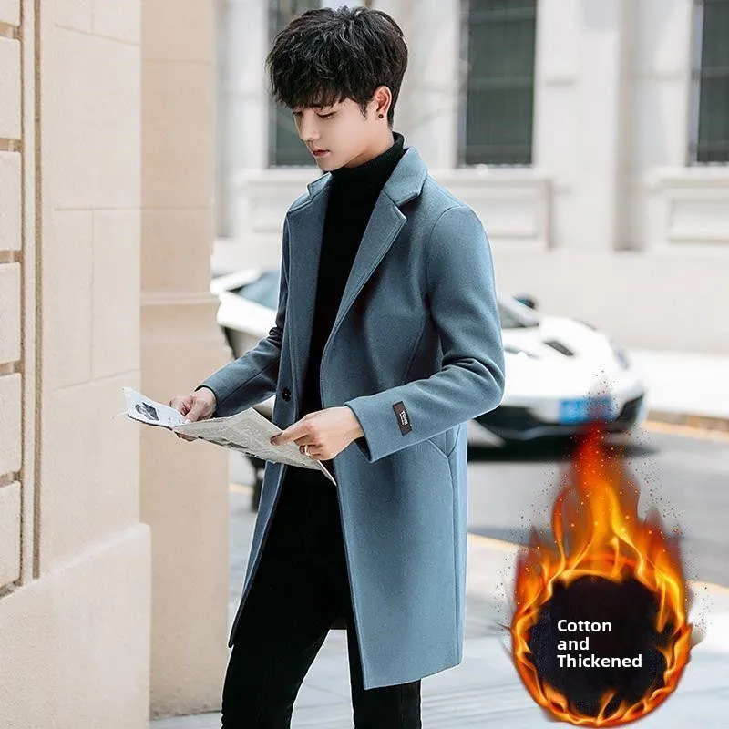 

Men's Tailored Woolen Overcoat Mid-Length Slim Fit Stylish Autumn Winter Fashionable Windbreaker Long Coat Cleanfit Style