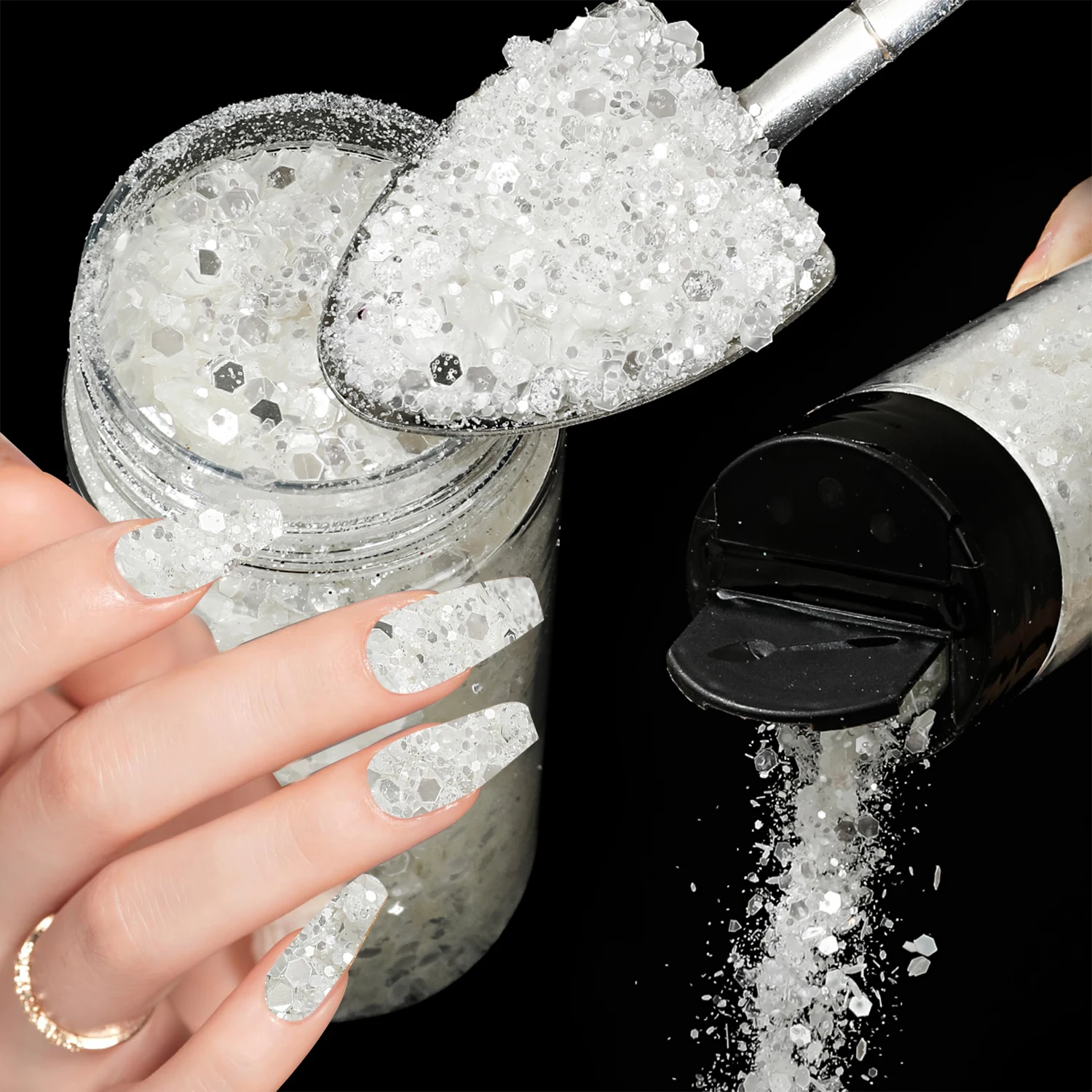 80 g Metallic-Mix, klobiger Glitzer, Bastel-Glitzerpulver, gemischte, klobige, feine, schillernde Nagel-Pailletten für Nägel, Festival-Dekoration – Detail 5
