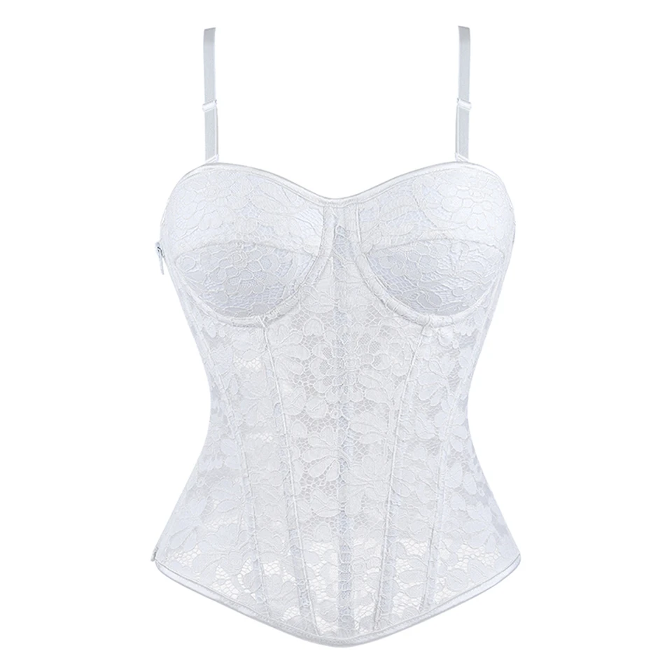 Wechery Damen Spitzenkorsett-Oberteil mit Reißverschluss vorne, Bustier, Taillenformer, Schnürung hinten, sexy Dessous, Y2K Gothic Camisole Tanktops – Detail 6