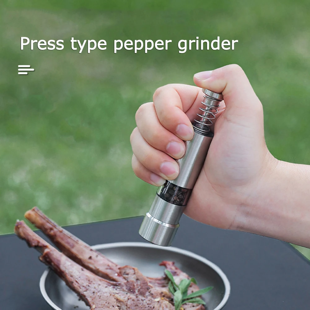 Thumb Pepper Grinder Stainless Steel Salt Spices Grinder Single Hand Mini Salt Pepper Grinder Built-in Spring for Home Camping