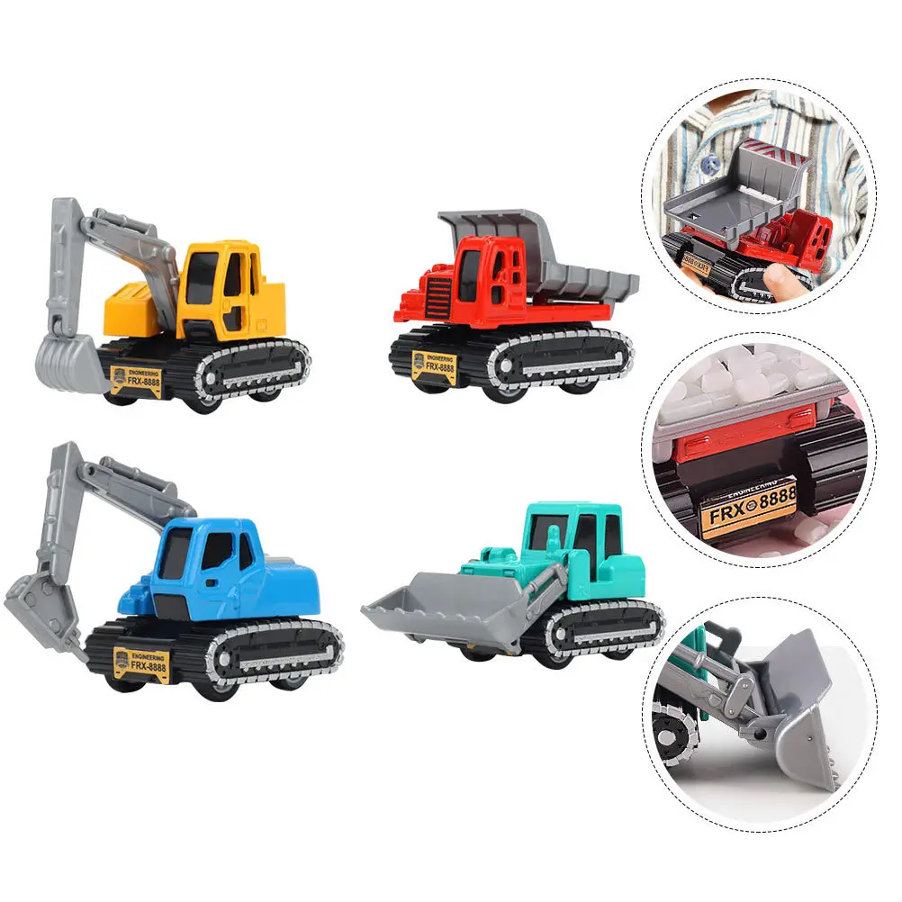 4pcs Engineering Car Set Pull Back Vehicle For Kids Durable Simulation Construction Small Size Easy Hold Plastic Alloy No Smell
