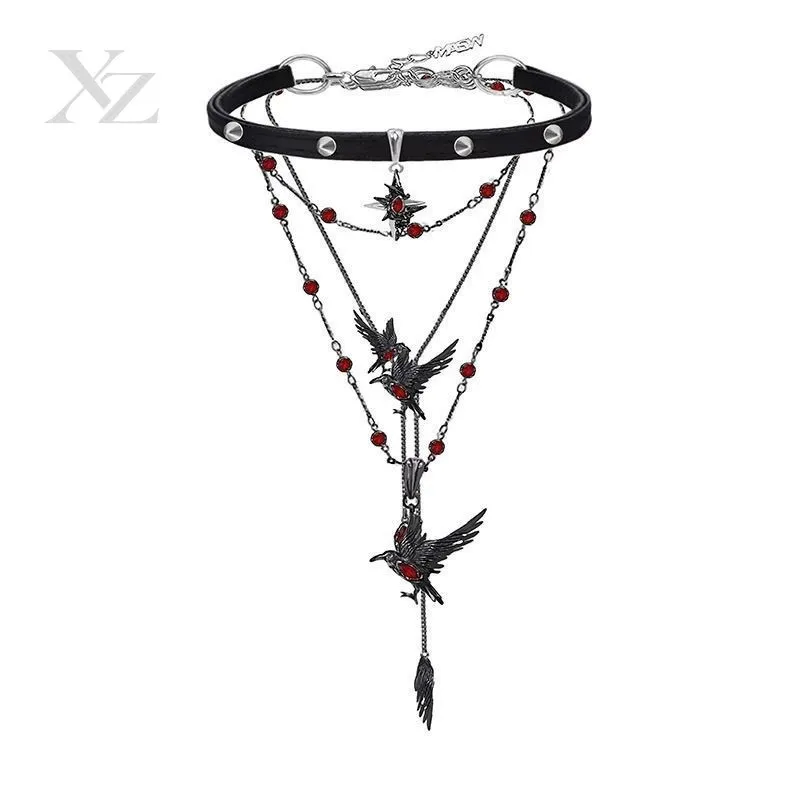 High Quality Original Design Thorn Series Sweet and Cool Spice Crow Clavicle Chain Niche Leather Collar Stacked Necklace