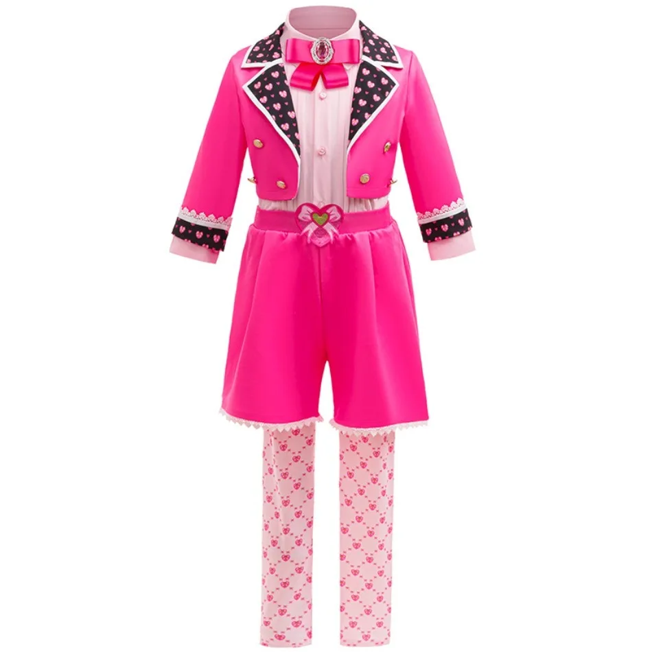Pink Heart Lace 4pcs Girls Cute Cosplay Outfit Jacket Shirt Shorts Leggings Kids Halloween Birthday Holiday Party Costume TAN06