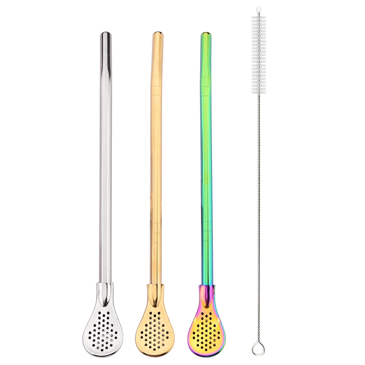 3pcs Stainless Steel Metal Straws Set Filter Tea Drinking Straw Set with Brush Milk Shake Cocktail Straw Party Bar Accessories