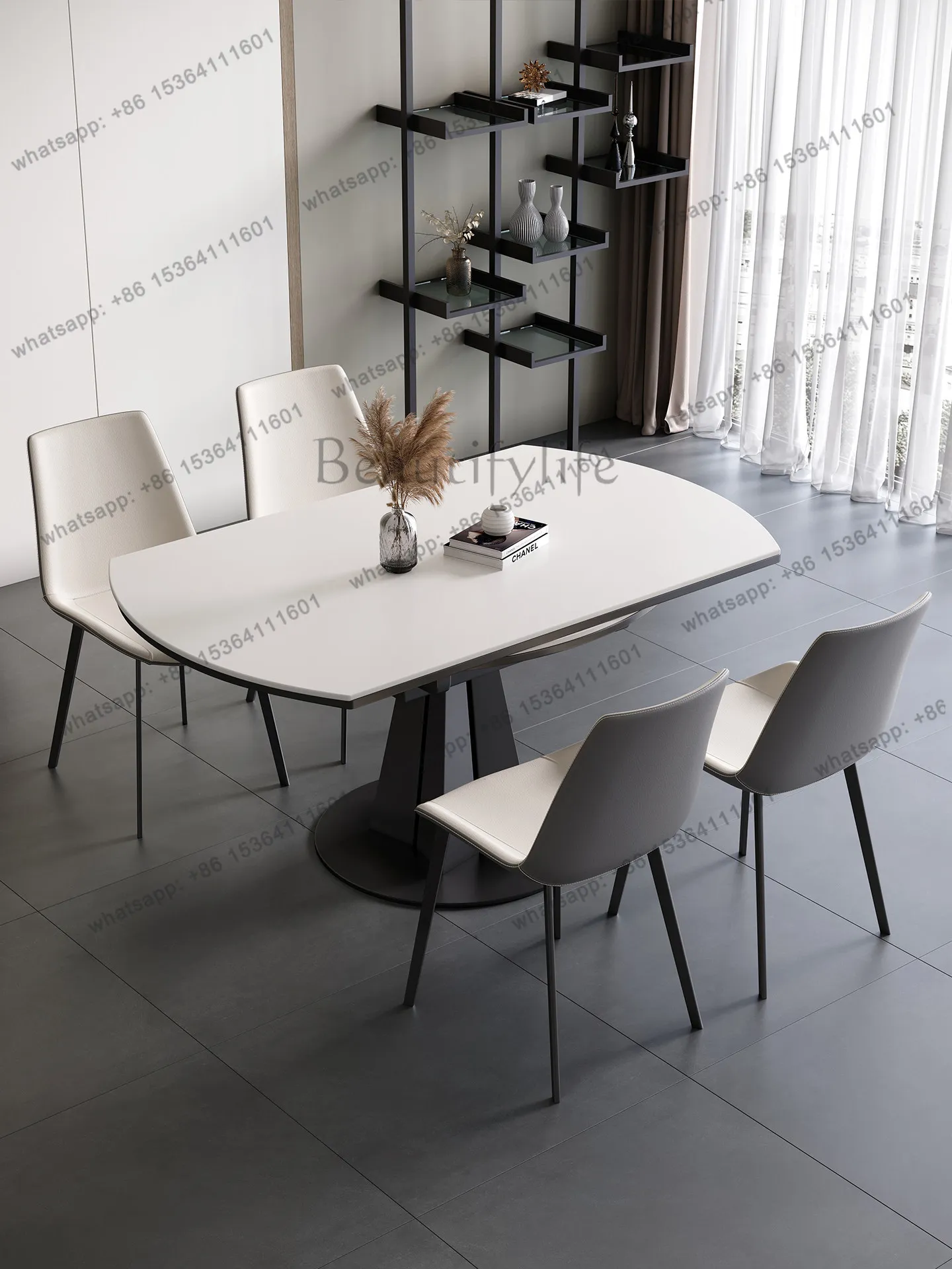 Italian minimalist rock slab dining table modern simple household full support retractable square and round dual-purpose