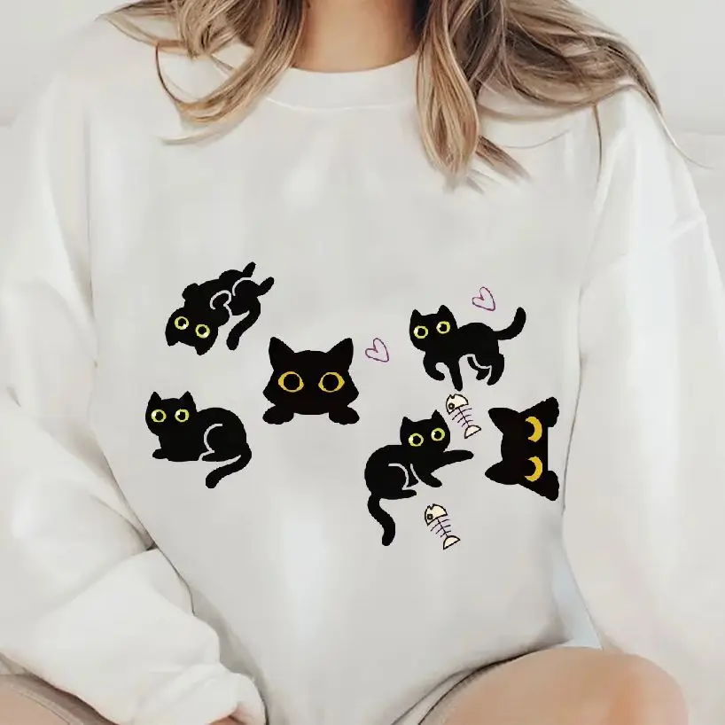 

Naughty Cute Black Cats Lucky Casual Crewneck Fashionable 100% Cotton Hoodie Comfortable Soft Breathable Loose Fit Sweatshirt