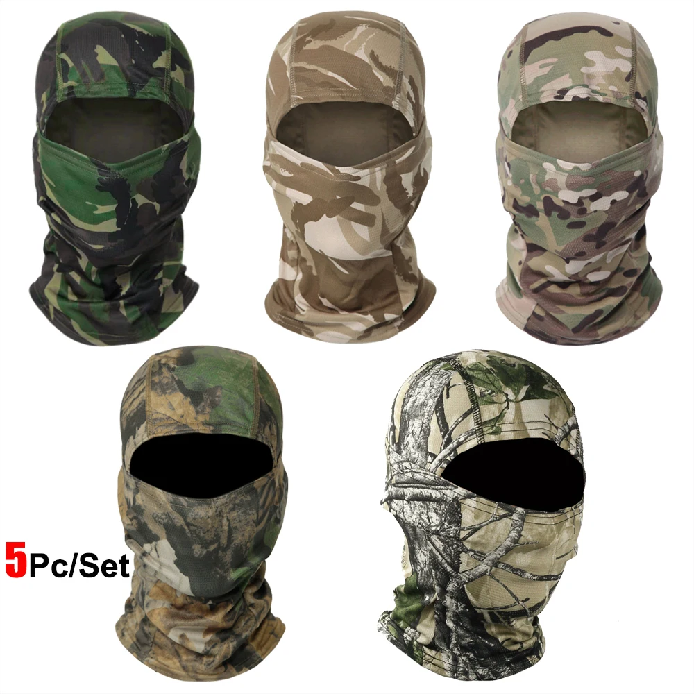 5 Stks/set Camouflage Bivakmuts Fietsen Full Face Masker Multi Functionele Sjaal Hoofddoek Motorfiets Skiën Helm Voering