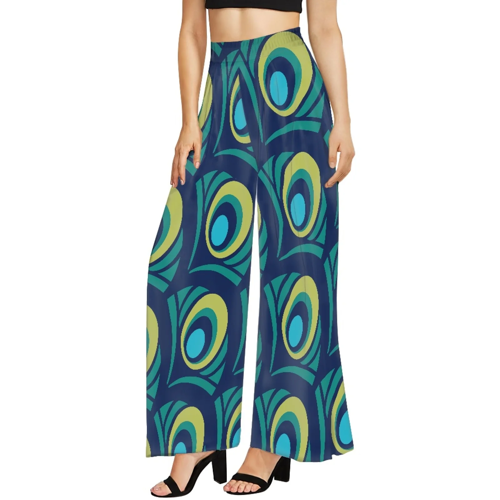 Hawaii Samoa Tribe Colorful Feathers Print Wide Leg Pants Women Elasitic High Waist Sweatpants Ladies Loose Drawstring Long Pant