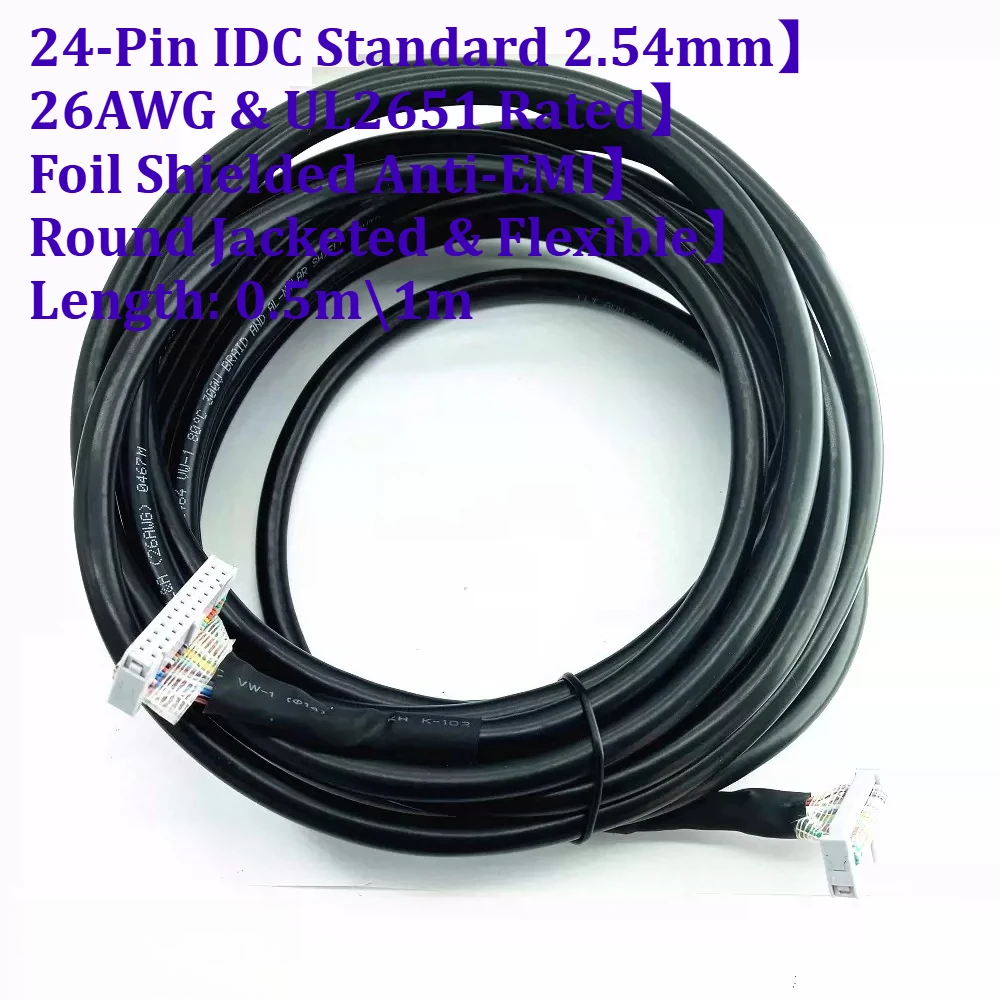 24 Pin IDC Ribbon Cable 2.54mm Pitch 26AWG Shielded Round Cable, 24Core IDC Flat Ribbon Data Wire UL2651 for HDD Floppy JTAG ISP