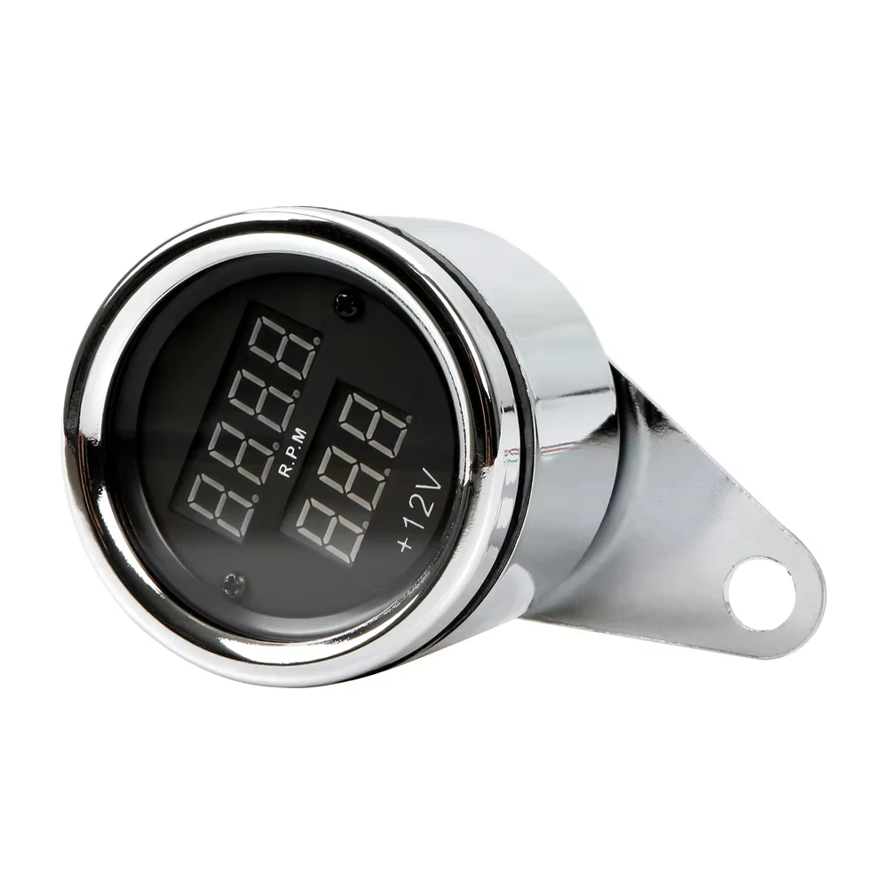 1pc Motorcycle LED Tachometer Digital Voltmeter Tachometer Gauge 12V Motorcycle Metal Odometer Speedometer Universal Accessories