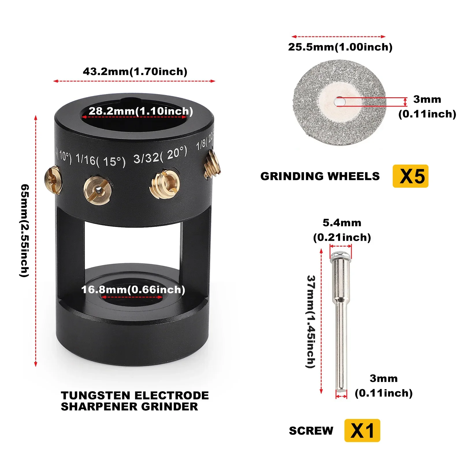 Tungsten Electrode Grinder Sharpener Grinder Head TIG Welding Tools With Cut-Off Slot Multi-Angle and Offsets Horizontal Hole
