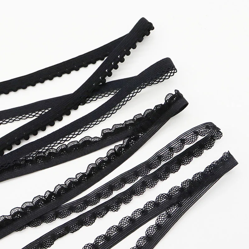 Wholesale Black Series Single Edge Loop Lace Stretchy Trim Elastics Spandex Bands Ribbon For Underwear Lingerie Sewing Craft