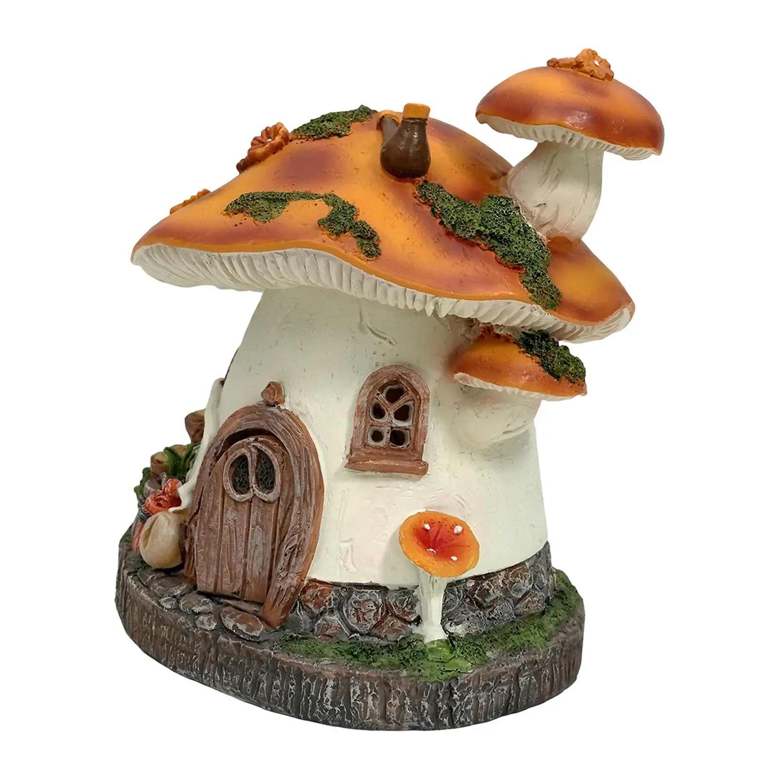 Mushroom House Statue Solar Light Craft Resin Sculpture for Yard Lawn Garden