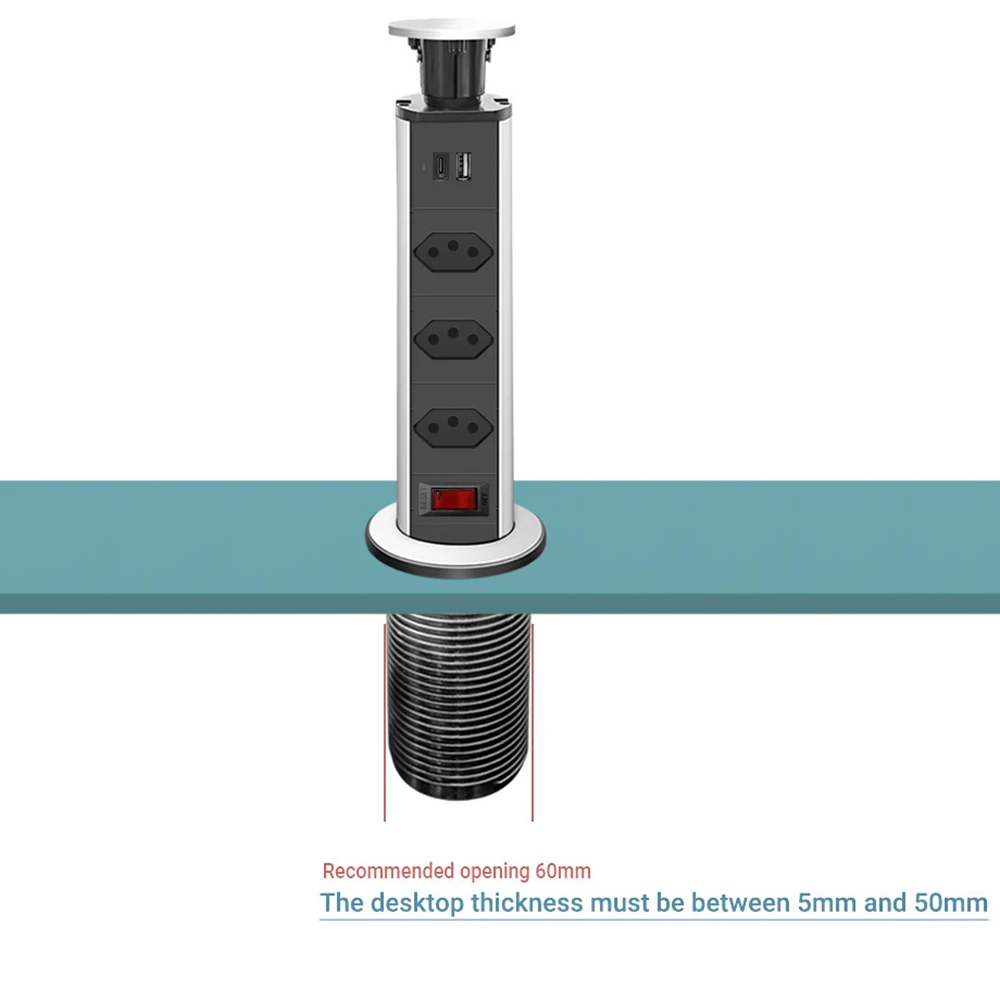 Bật Lên Bàn Làm Việc Ổ Cắm Máy Tính Bảng Ổ Cắm Điện Dây Brasil Phích Điện Chuyển Đổi Ổ Cắm Ẩn Bếp USB Dài 1.8M Extenstion dây