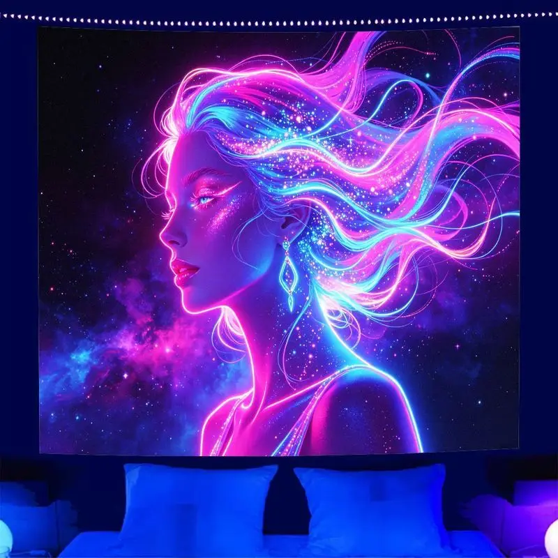 VIKAMA Psychedelic Neon Tapestry Mushroom Waterfall Starry Sky Background Wall Cloth e-Sports Room Decoration Room Decoration