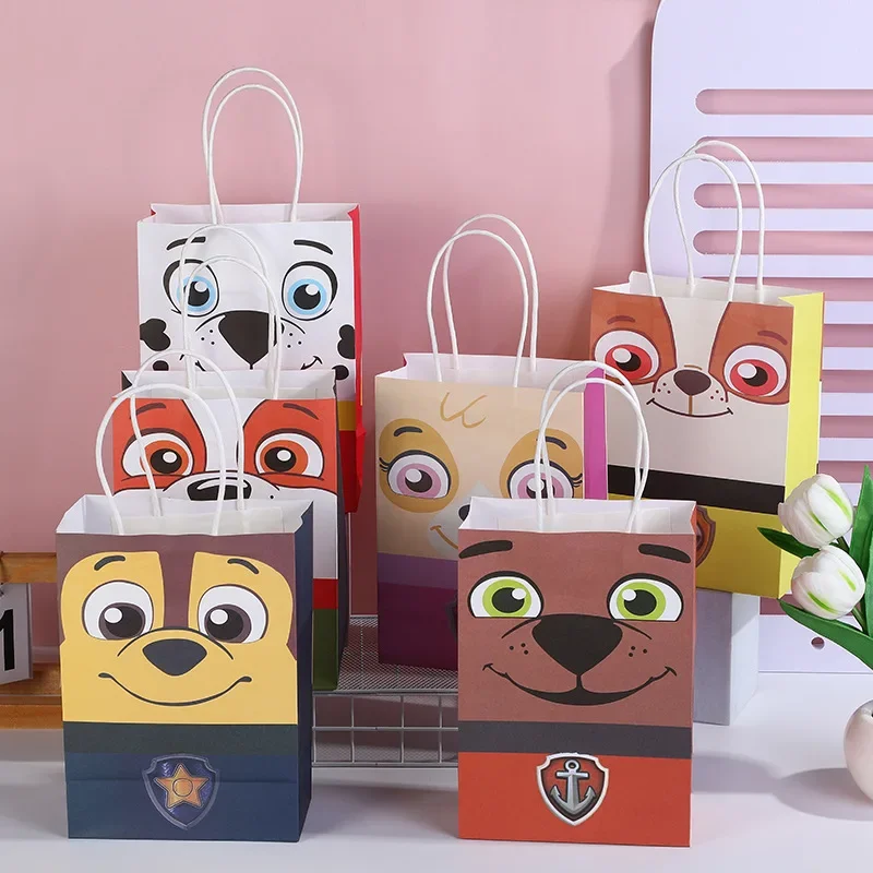 12PCS Paw Patrol Anime Gift Bags Cartoon Puppy Pakcaging Handheld Kraft Paper Bag Kids Birthday Party Supplies