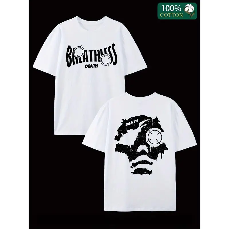 

Breathless Death Gothic T-Shirt Men Punk Streetwear Hip Hop Oversize Tops Broken Face Print Casual High Street Summer Clothing