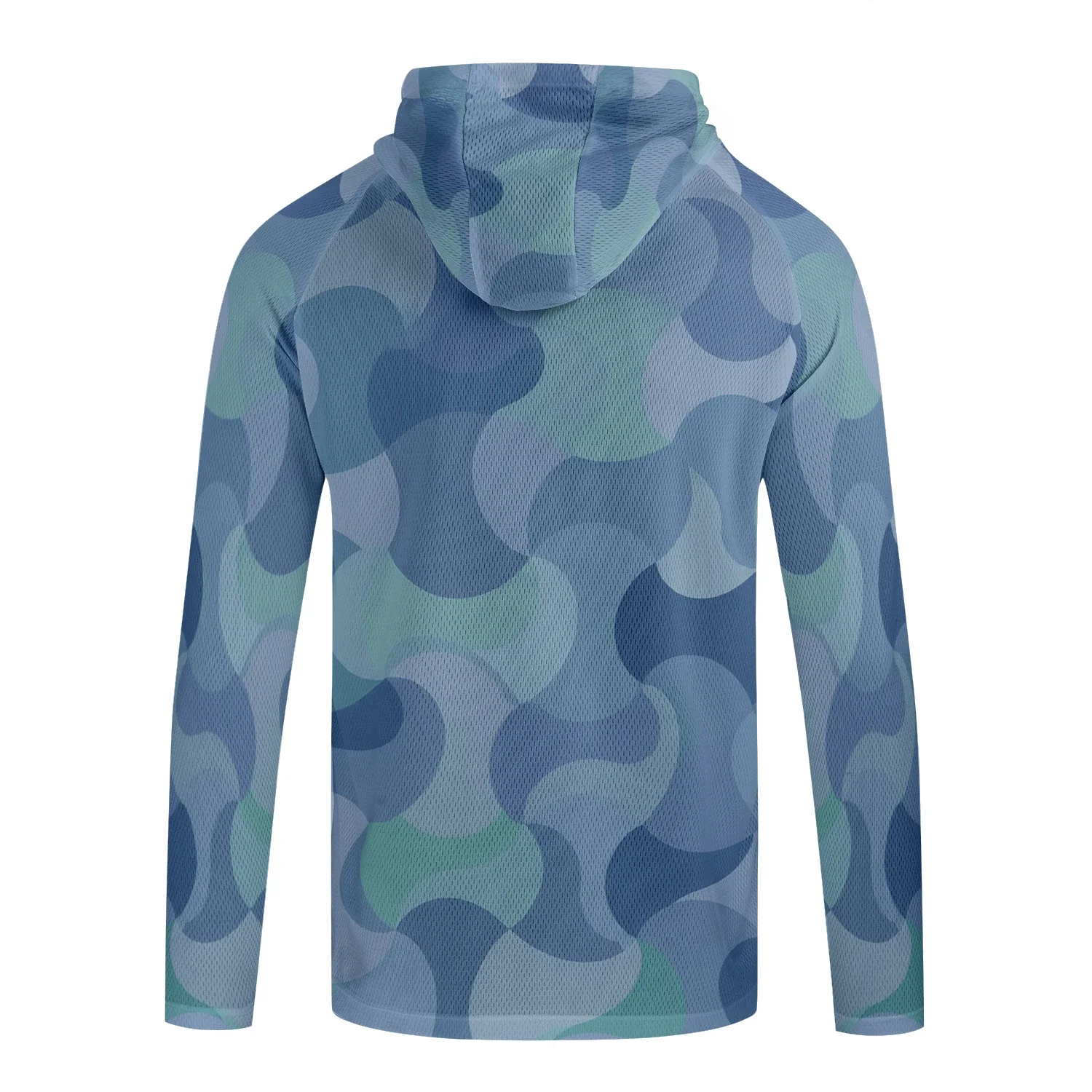 Herren Sommer UPF50+ Angel-Hoodie mit Gesichtsmaske, Reed Camo Bass-Print, schnelltrocknend, atmungsaktiv, leicht, langärmeliges Angelhemd – Detail 13