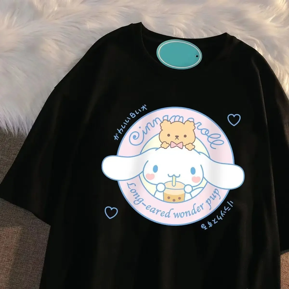 100% cotton Sanrio Kawaii Cinnamoroll girls cartoon short sleeved t-shirt summer new style middle and large children\'s chic top