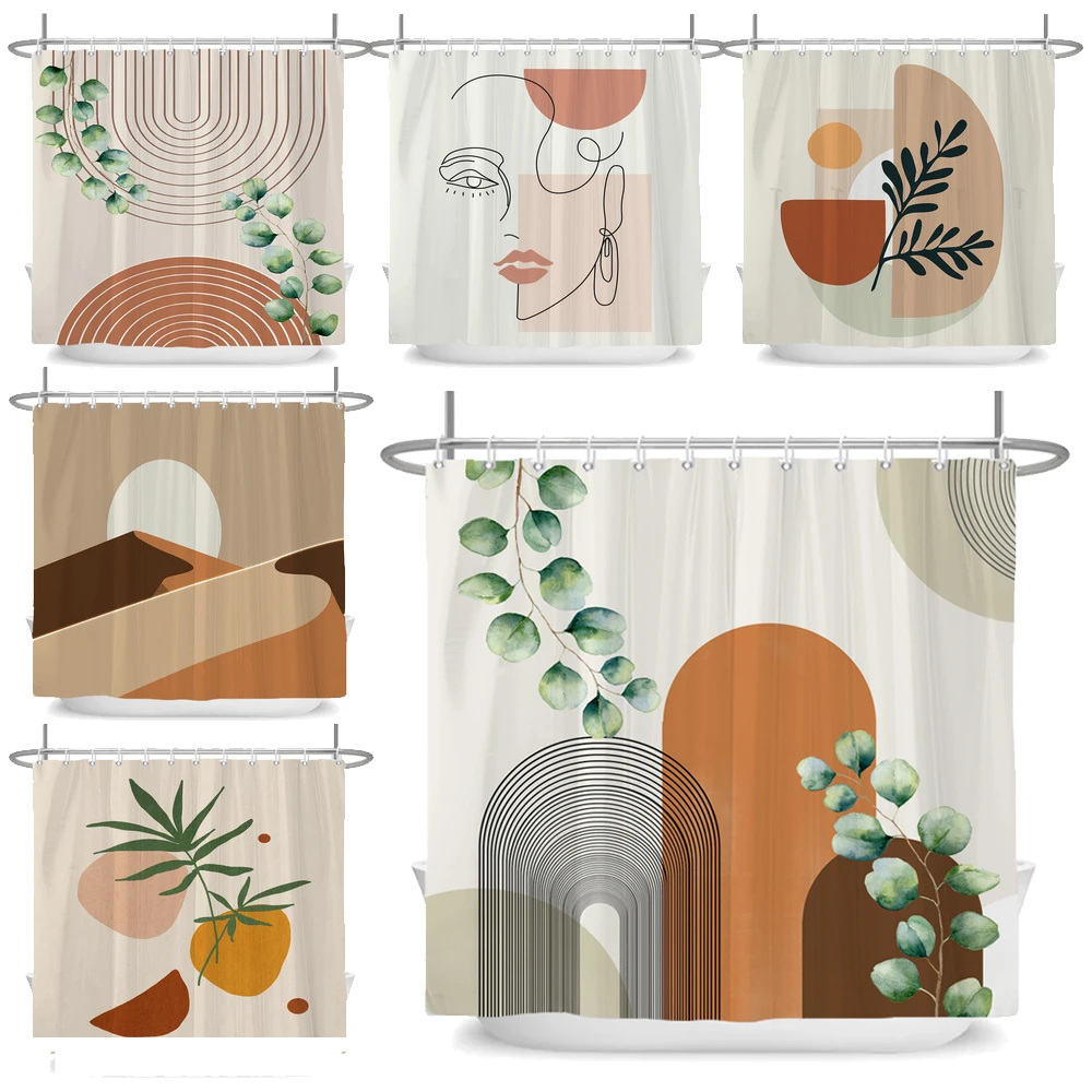 

Nordic Wind Abstract Art Shower Curtain Waterproof Polyester Bath Curtain Boho Morandi Color Block Curtains For Bathroom Decor