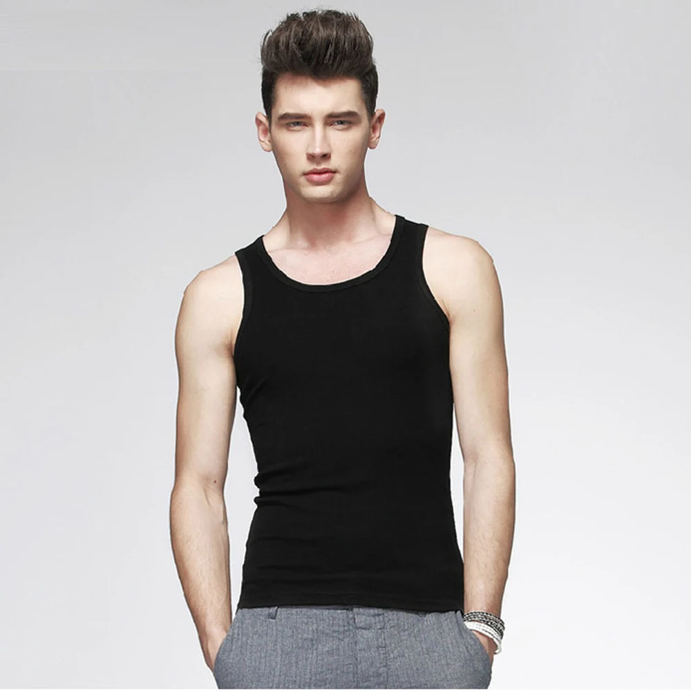 2Pcs Men Vests Underwear 100% Cotton Tank Top Solid Muscle Bodybuilding Tops Breathable Sleeveless Tops Slim Casual Undershirts