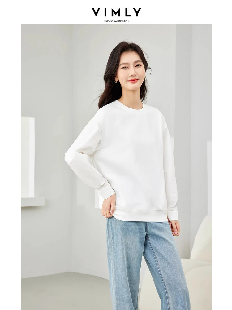 Vimly Spring Fashion White Sweatshirts Woman O-neck Casual Loose Pullovers 2024 Women\'s Long Sleeve Top Female Clothing M5836