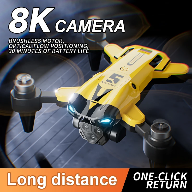 Profesjonalny mini quadcopter RC M5, składany, dla początkujących, z potrójną kamerą, silnikiem bezszczotkowym, pozycjonowaniem na podstawie przepływu optycznego i oświetleniem LED.