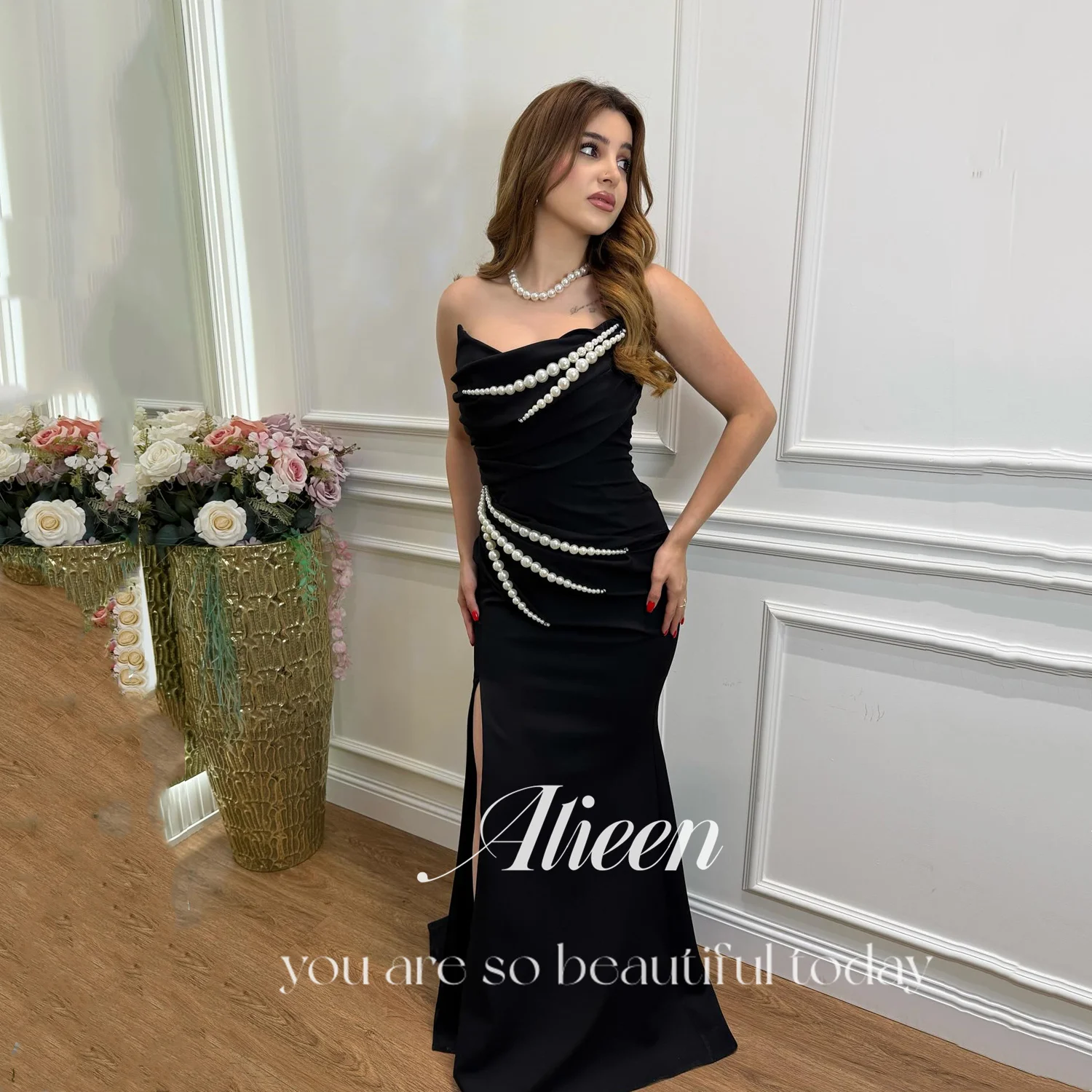 

Aileen Vestidos De Festa Dresses Gala Customized Evening Dresses for Special Occasions Pearl Women's Prom Dress 2025 Black Party