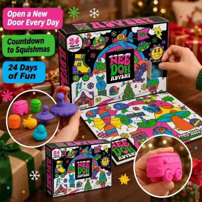 NeeDoh 2026 3D PVC Fidget Doll Advent Calendar Christmas Countdown Calendar Surprise Box Stress Relief Toy New Year Holiday Gift