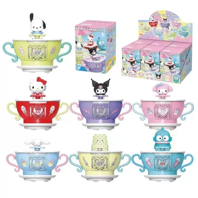 Sanrio família rotativa toque copo série kuromi cinnamoroll boneca artesanal montagem ornamento brinquedos das crianças presente de natal