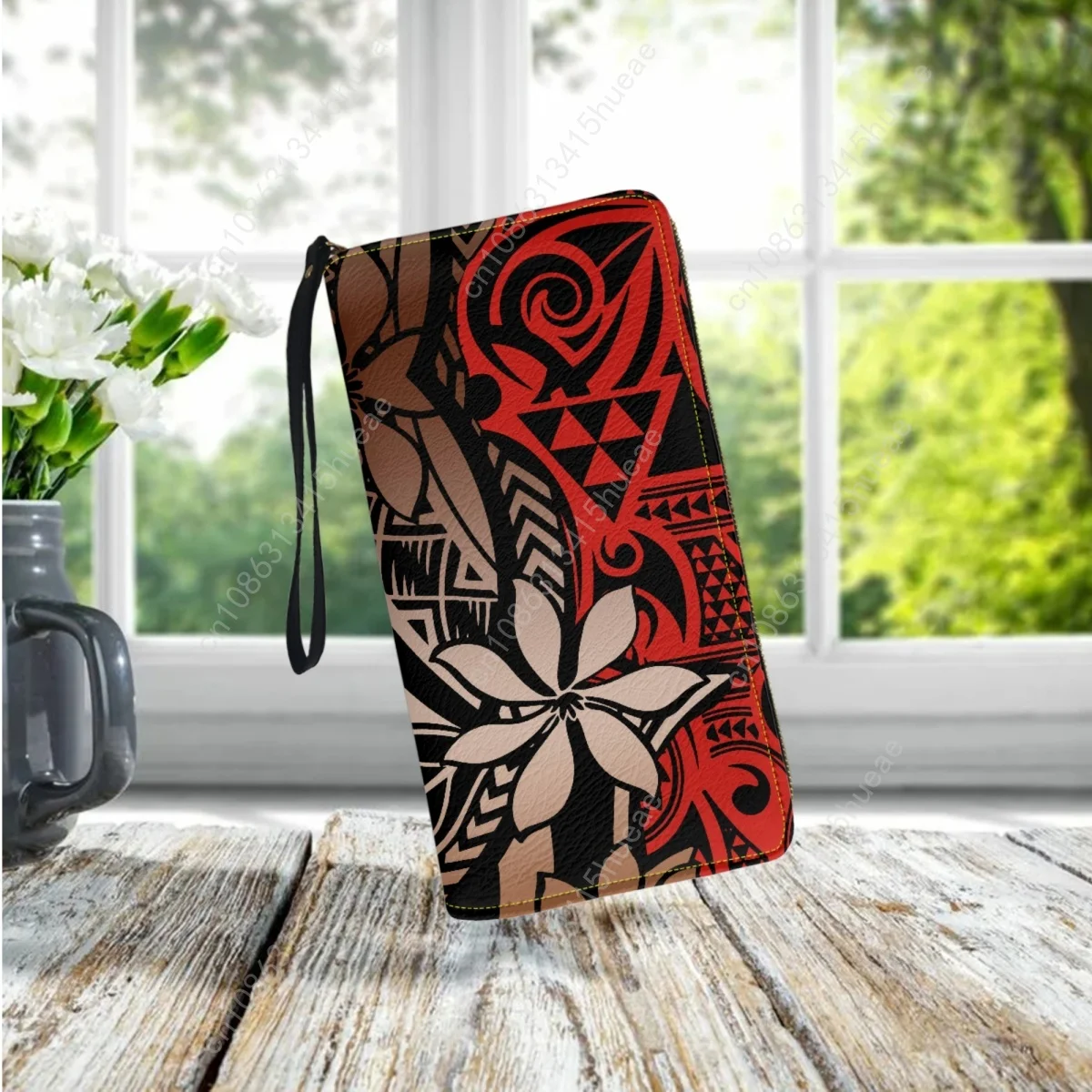 Polynesian Samoa Tattoos Print Clutch Purse Polynesia Plumeria Hibiscus Commuter Party Wristband Wallet Coin Purse Bolsos Mujer