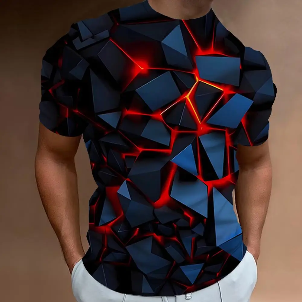 3d Broken Rock Print Men's T-Shirt Summer Casual Short Sleeved Top Fashion Casual Sports Shirt Loose Oversized Tees For Men 2024