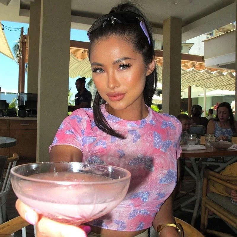 Camiseta de manga corta con estampado de mariposa para chica de Milenio Y2k, camiseta de verano de malla con perspectiva, borde de volantes, para adelgazar, refrescante para mujer