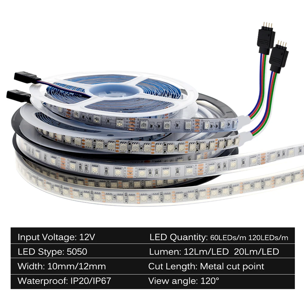 DC12V LED Strip 5050 LED Strip Light High Brightness Waterproof RGB LED Light Tape 60LEDs/m 120LEDs/m 5m/lot