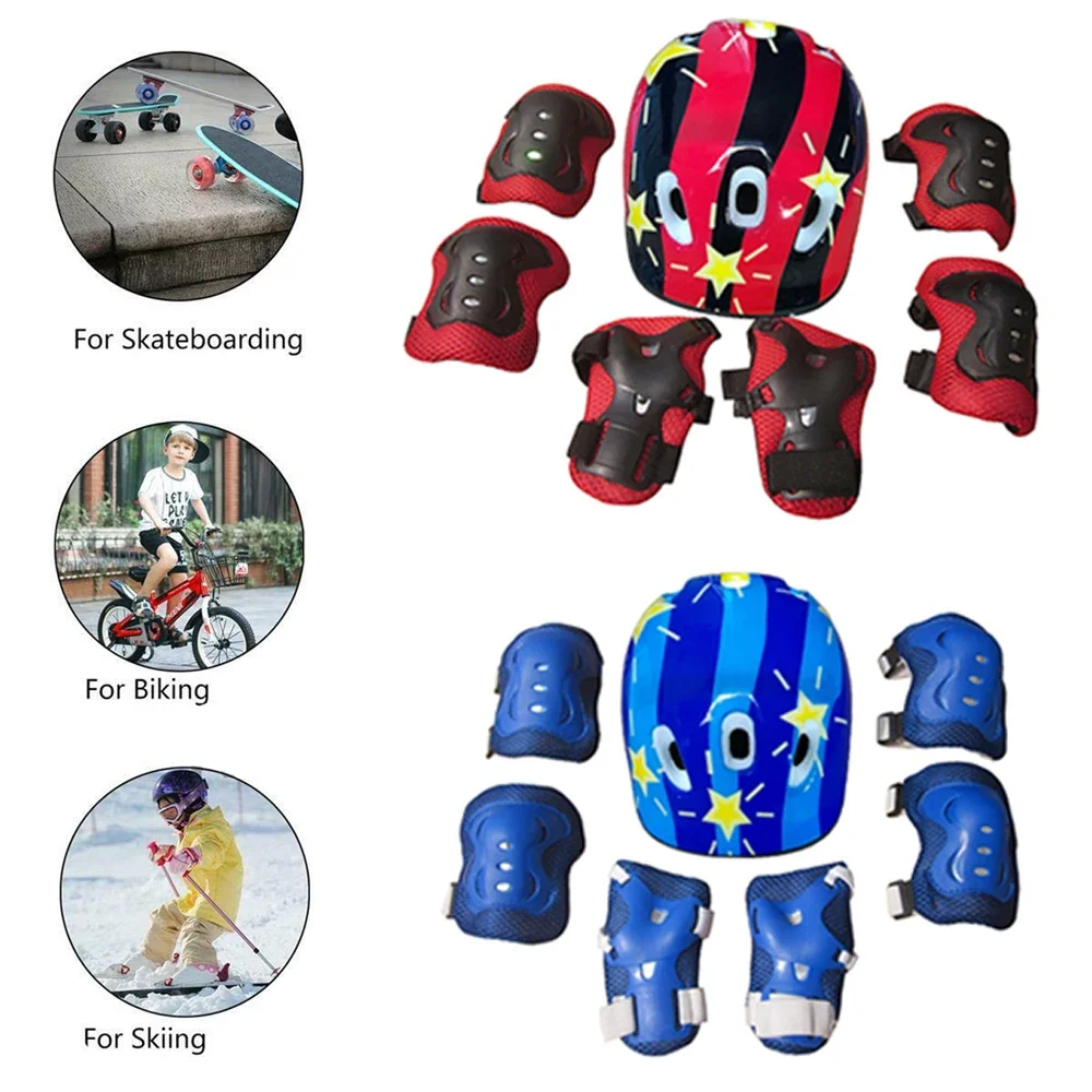 7Pcs/Set Roller Skating Kids Boy Girl Safety Helmet Knee Elbow Pad Sets Children Bicycle Scooter Helmet Protection Safety Guard