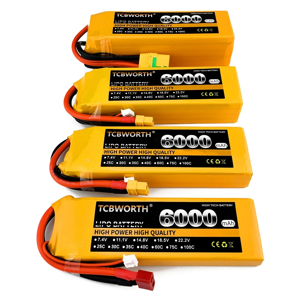 

TCBWORTH 4S Lipo Battery,14.8V Lipo 4S 6000mAh 30C with XT60 Plug Fit for RC Buggy Truggy Crawler Truck Car,Helicopter,Airplane