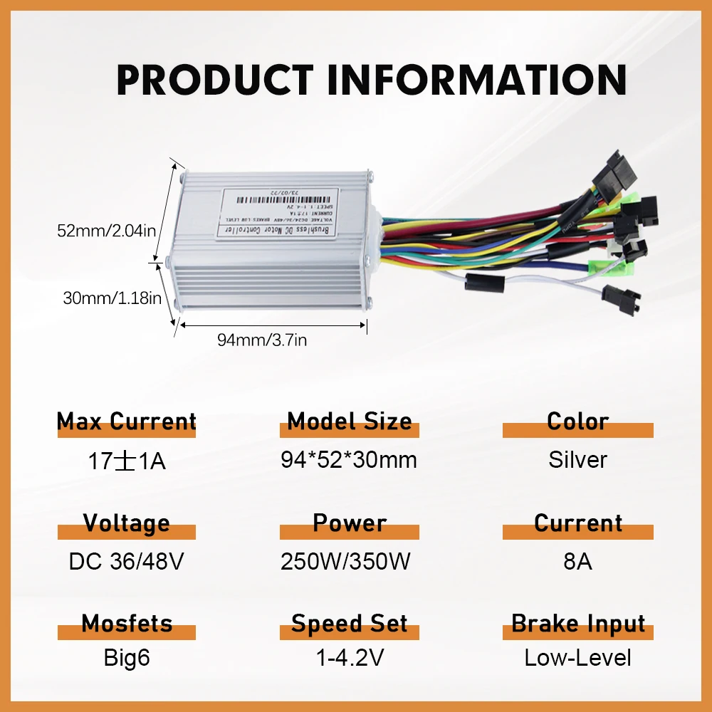 Picture 3: 36V 48V Three-Mode 17A Sine Wave Controller Motor Kit with LCD Display SM/WP Plug and Jian Nuo S866 display Use for 250W 350W