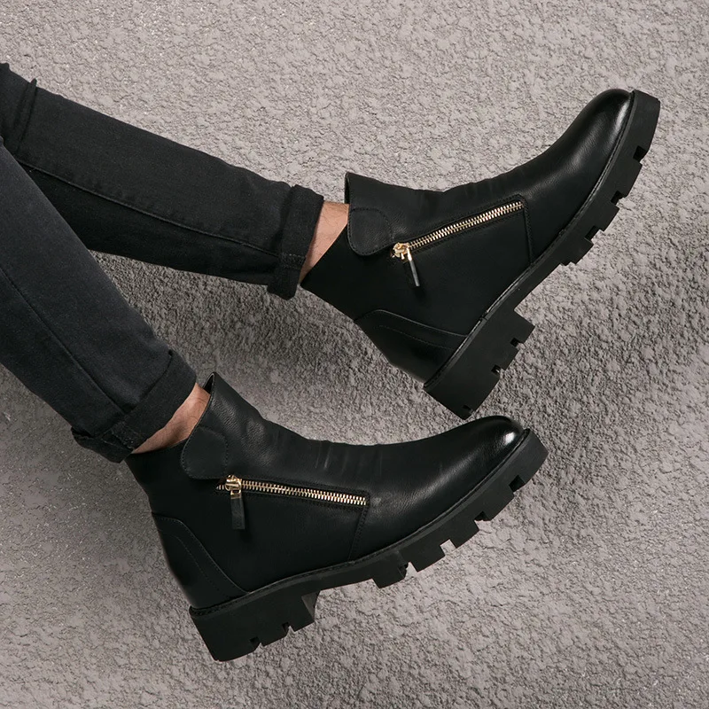 Retro Men Botas Hombre Ankle Boots Fashion Men Leather Chelsea Boots Men Slip Ons Motorcycle Man Warm Boots Men Work Shoes