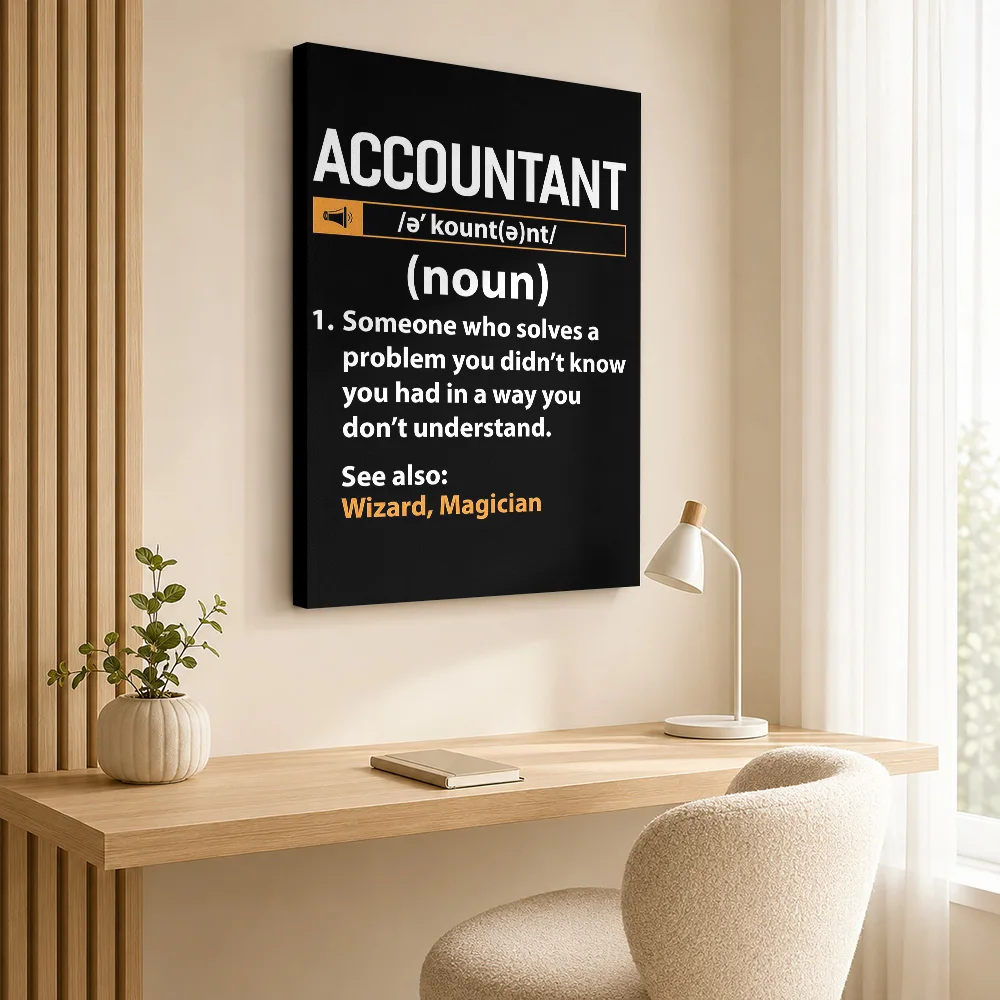 Accountant Definition Humor Quote Wood Framed Canvas Print Personalized Photo Dictionary Typography Wall Art For Home Office