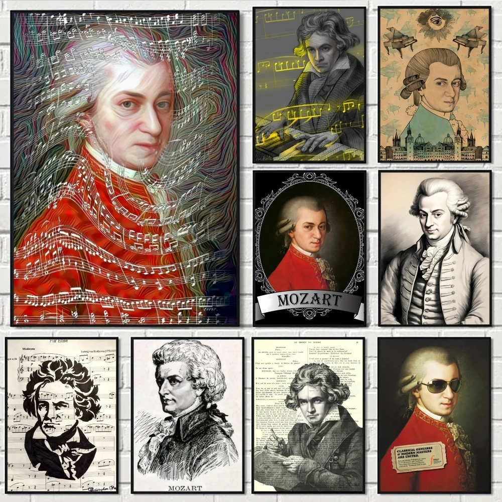 Affiche classique abstraite du compositeur autrichien M-Mozart, autocollant parfait pour l'espace, auto-adhésif pour le bureau, la maison, décoration murale, cadeau fantaisie