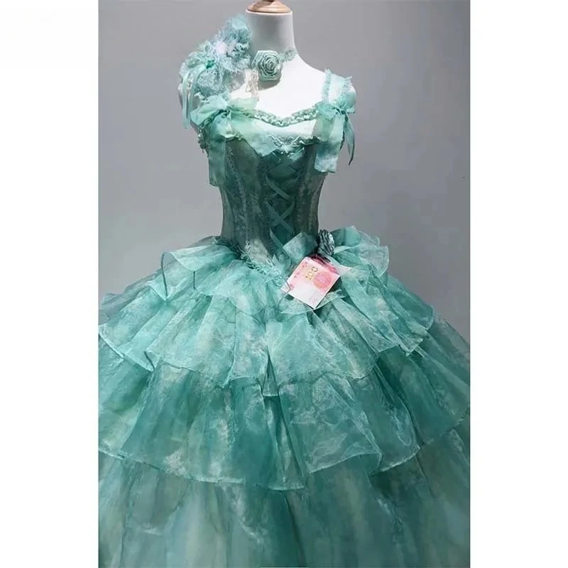 ชุดราตรีสีเขียวสไตล์โลลิต้าเอวสูงทรงเข้ารูปยาวสำหรับงานเลี้ยงวันเกิดฤดูร้อน สาวหวานสไตล์นางฟ้าพร้อมโบว์เจ้าหญิงสุดน่ารัก