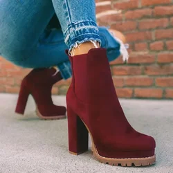 Women Ankle Boots Fall Shoes Plus Size 35-43 Leopard Boots for Women Round Toe Chelsea Boots High Heel Boots Botas Mujer 2023