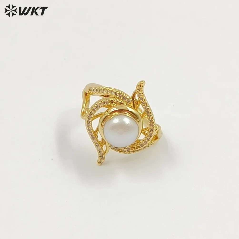 

WT-MPR156 Top Fashion Multi Designs 18K Gold Electroplated Adjustable Size Pearl Rings For Women Daily Decorative Jewelry