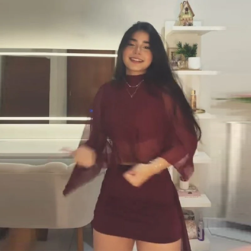 Holidays See Through Top Skirt Sets For Women Sexy Spliced Cape Shirt Low Waist Package Hip Skirts 2025 New Lady Party Dress