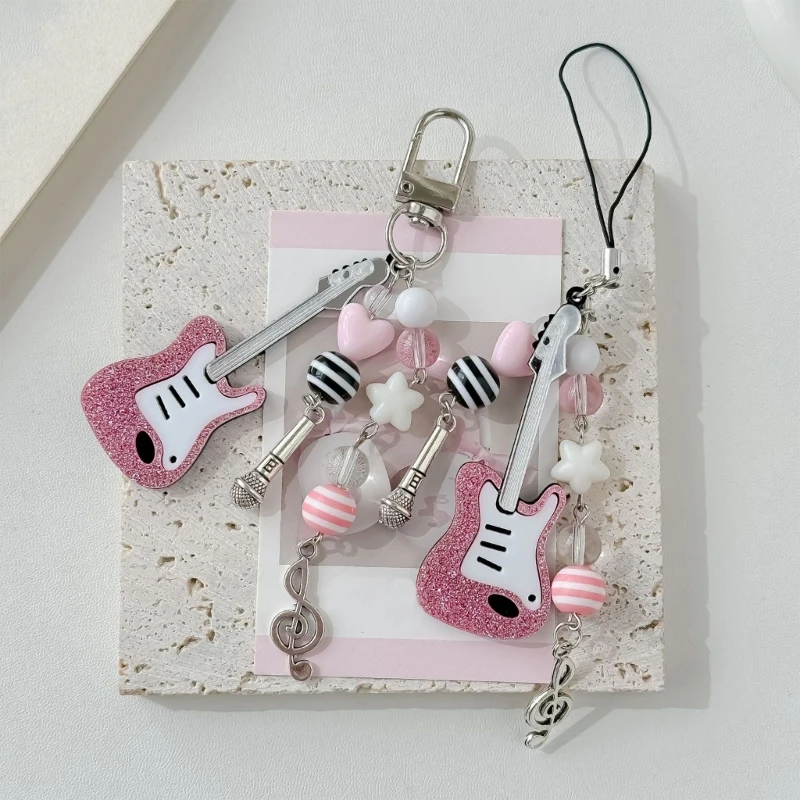 Violin Mobile Phone Chain Handcrafted Beaded Keyring Accessory Charm music Keychain Lanyard Aesthetic Y2k Unique