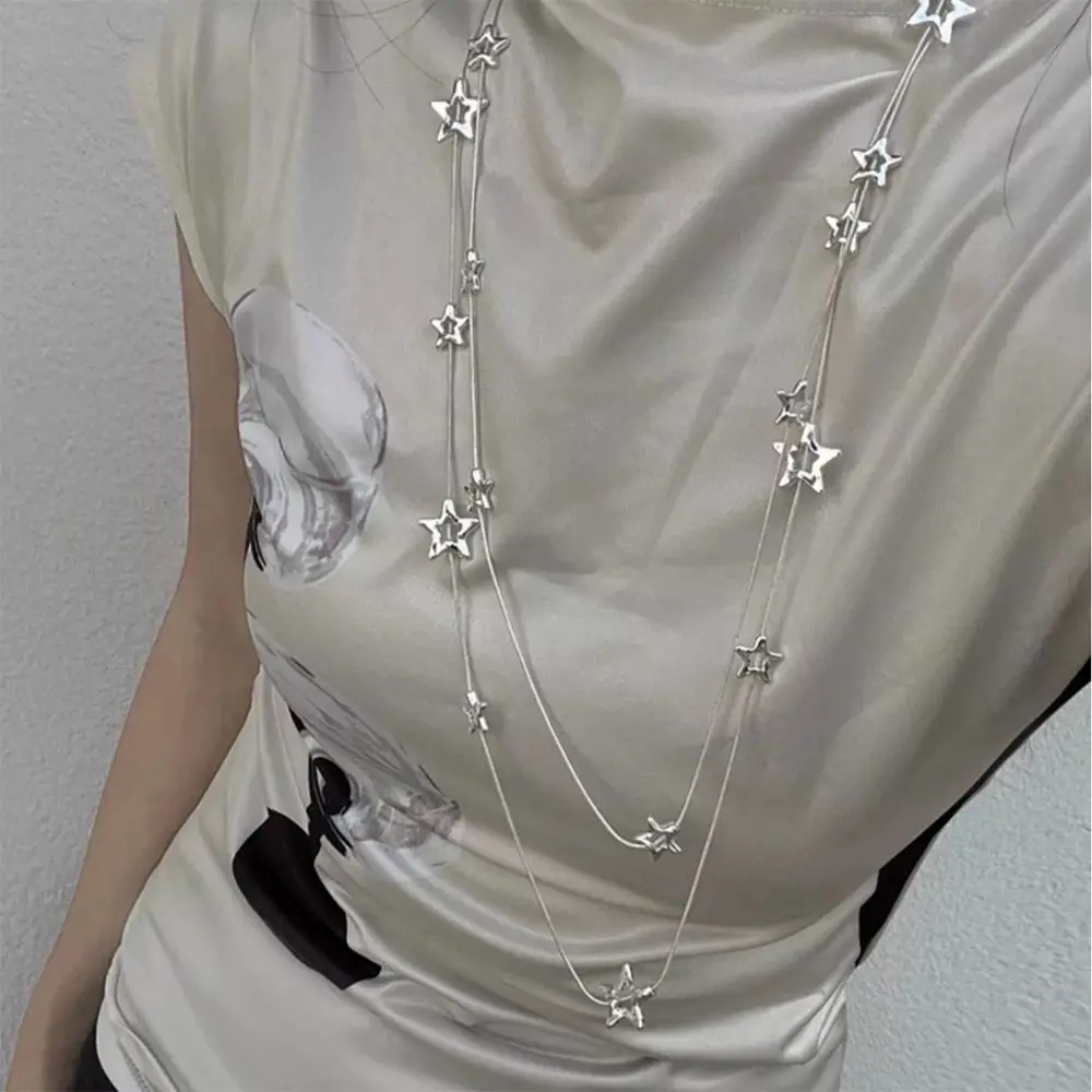 نجمة خماسية سلسلة طويلة قلادة بسيطة معدنية الخماسية سترة الصلب سلسلة مجوهرات للنساء الفتيات #1